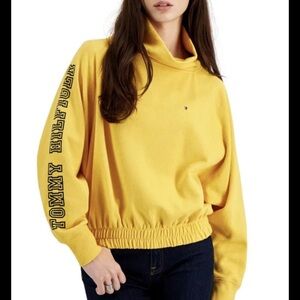 TOMMY HILFIGER Women’s Mock Neck Fitted Waist Sweatshirt Yellow XL